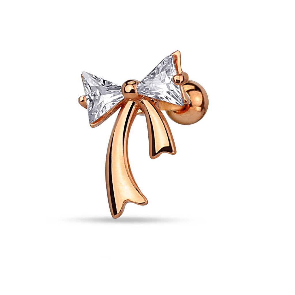 Cartilage Barbell with a CZ Ribbon