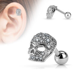 Cartilage Barbell with a Crystal Skull