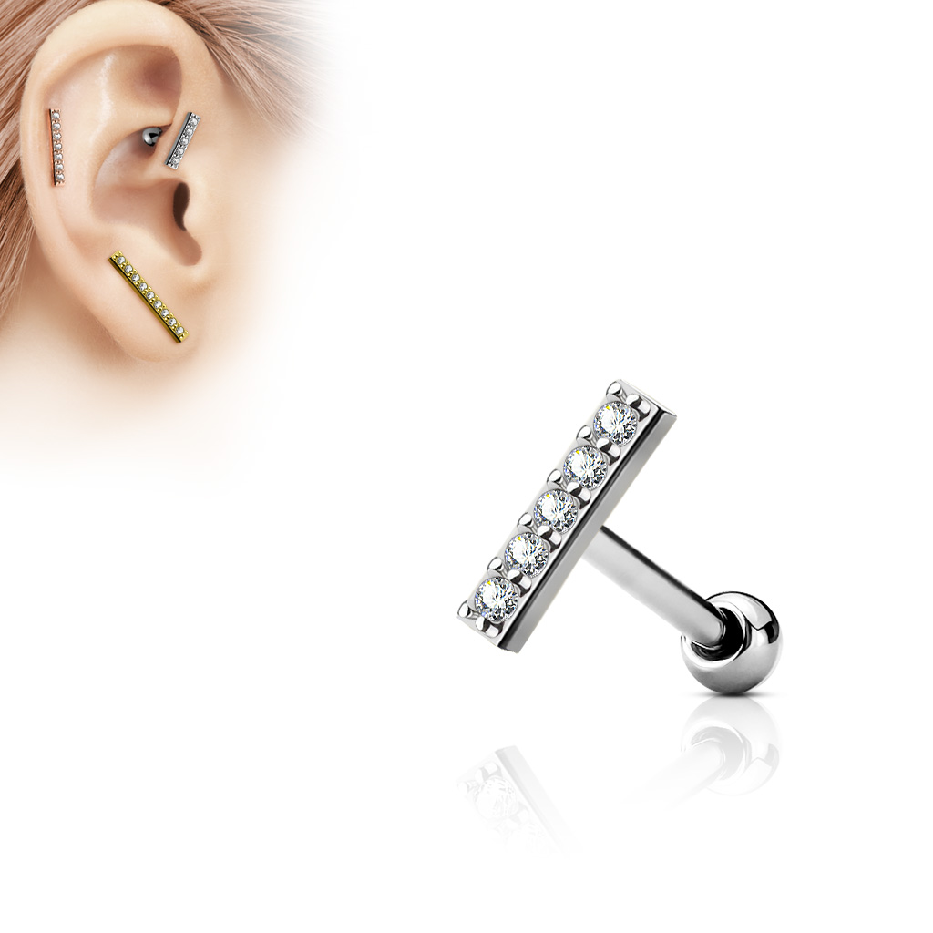 Cartilage Barbell with a 9mm Clear CZ Long Bar Top - Image 2