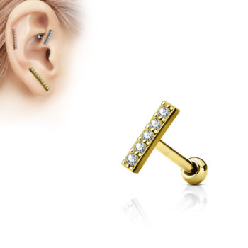 Cartilage Barbell with a 9mm Clear CZ Long Bar Top - Image 3