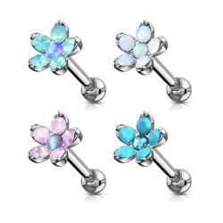 Cartilage Barbell Stud with Opalite Flower