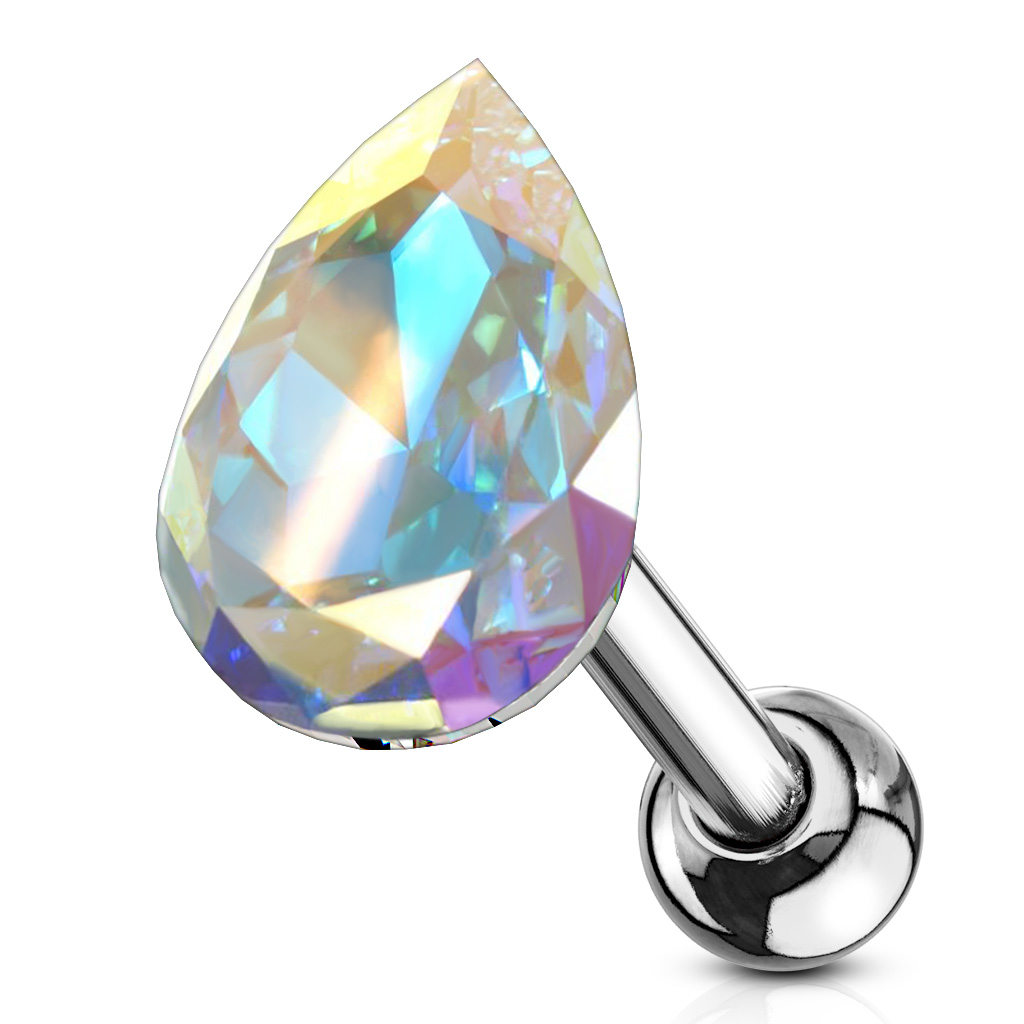 Cartilage Barbell with a Tear Drop Crystal - Image 9