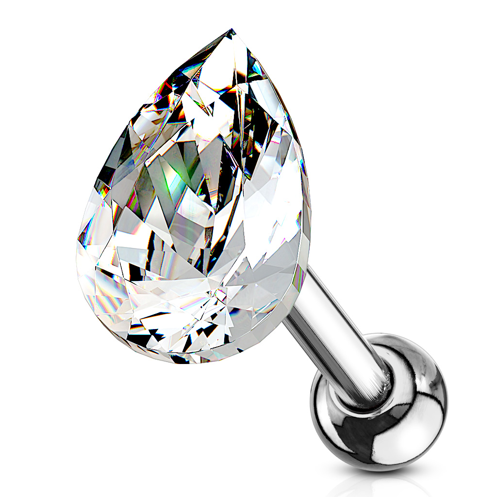 Cartilage Barbell with a Tear Drop Crystal - Image 8
