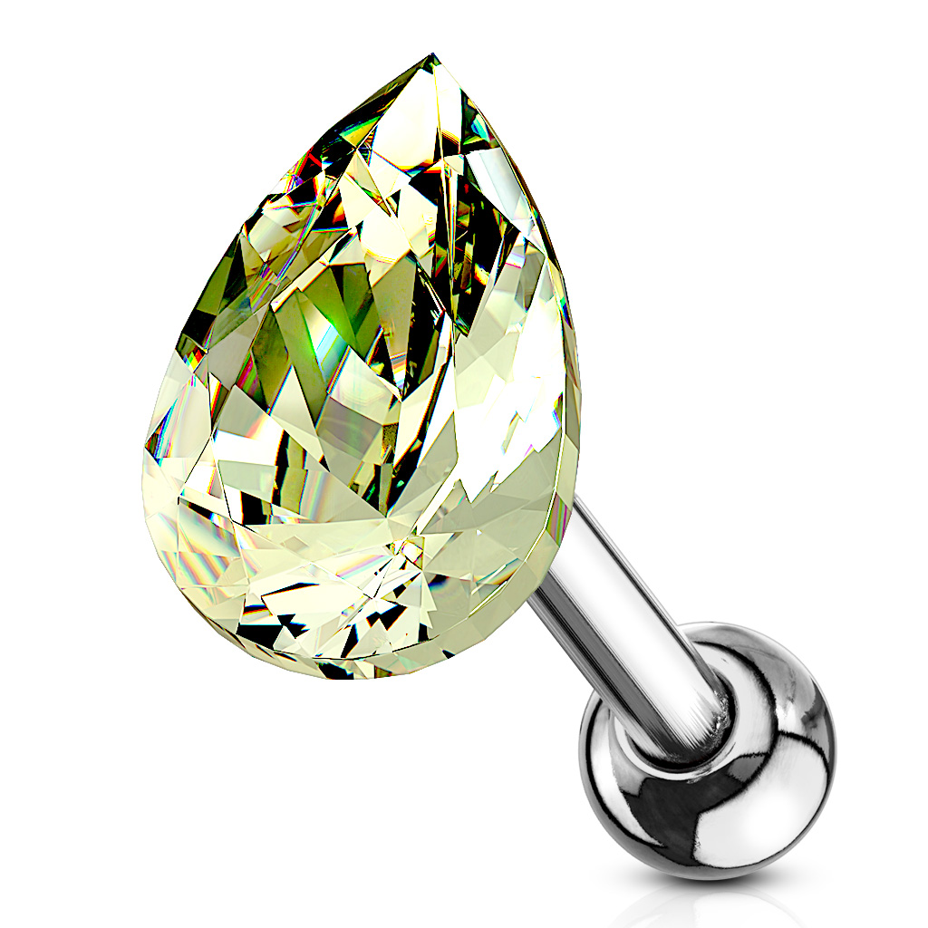 Cartilage Barbell with a Tear Drop Crystal - Image 7
