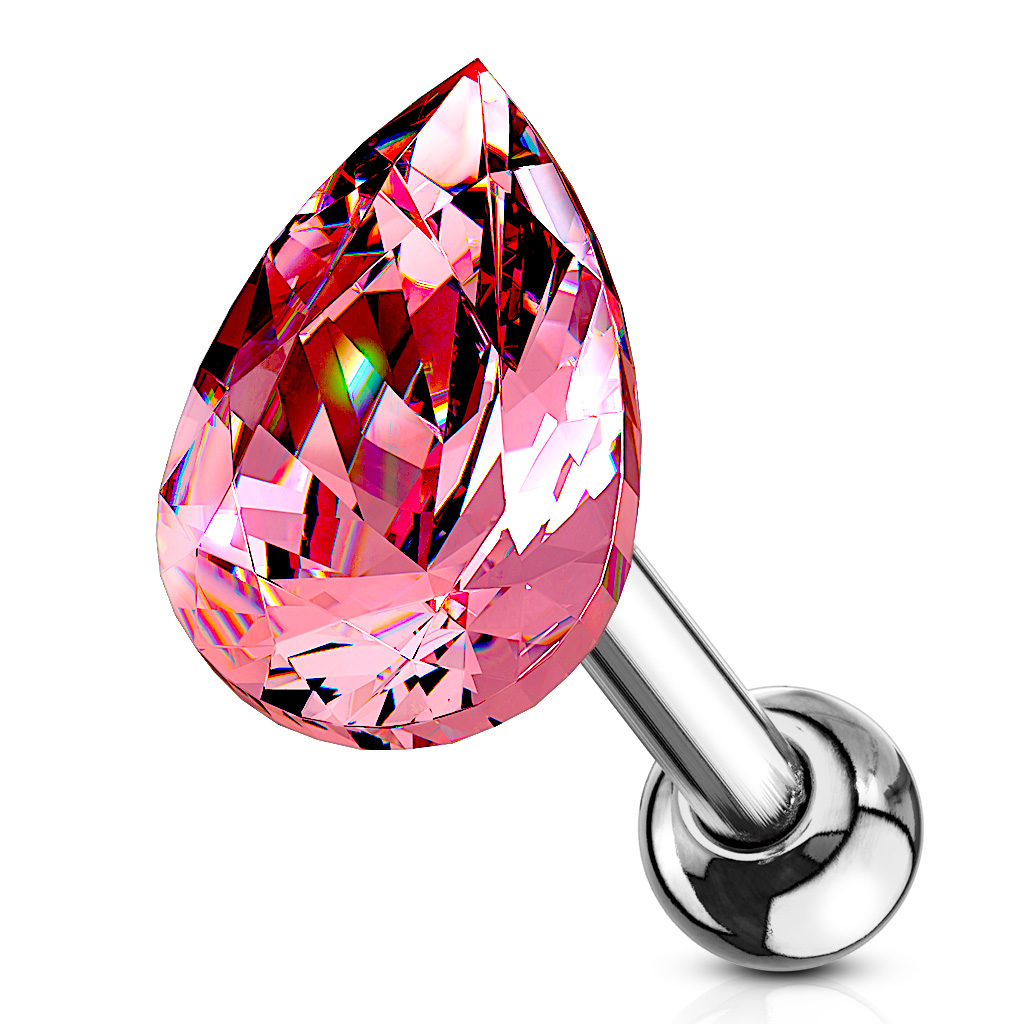 Cartilage Barbell with a Tear Drop Crystal - Image 4