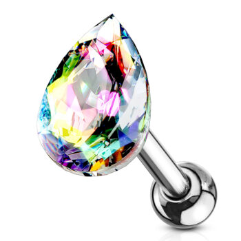 Cartilage Barbell with a Tear Drop Crystal - Image 3