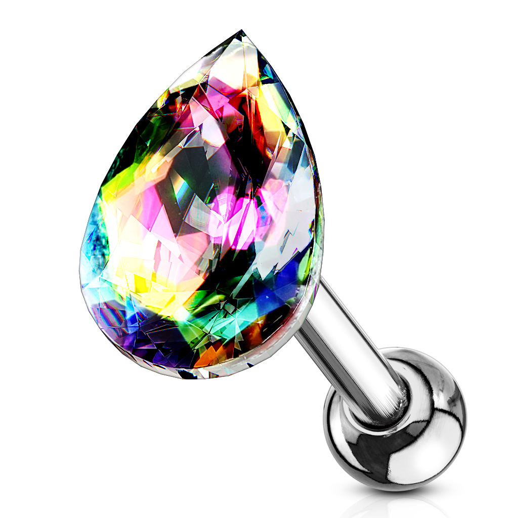 Cartilage Barbell with a Tear Drop Crystal - Image 2
