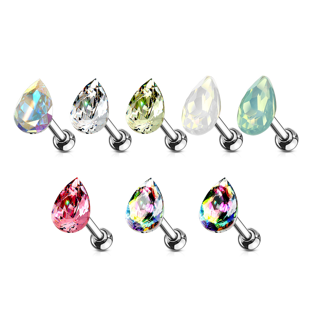 Cartilage Barbell with a Tear Drop Crystal