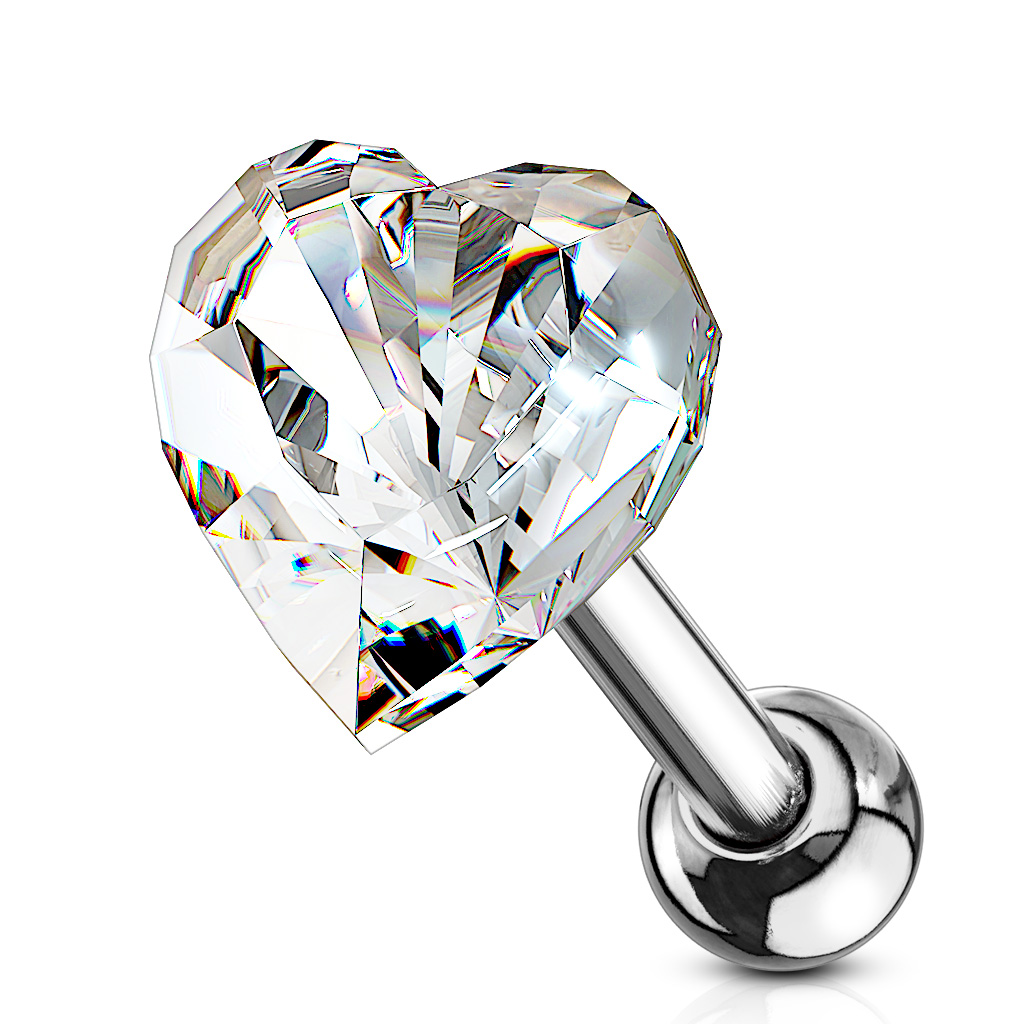 Cartilage Barbell with a Crystal Heart - Image 8