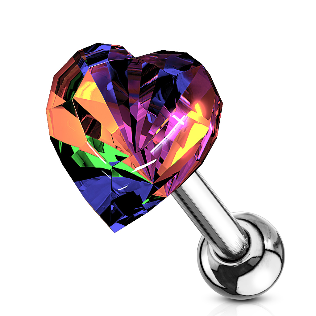 Cartilage Barbell with a Crystal Heart - Image 4