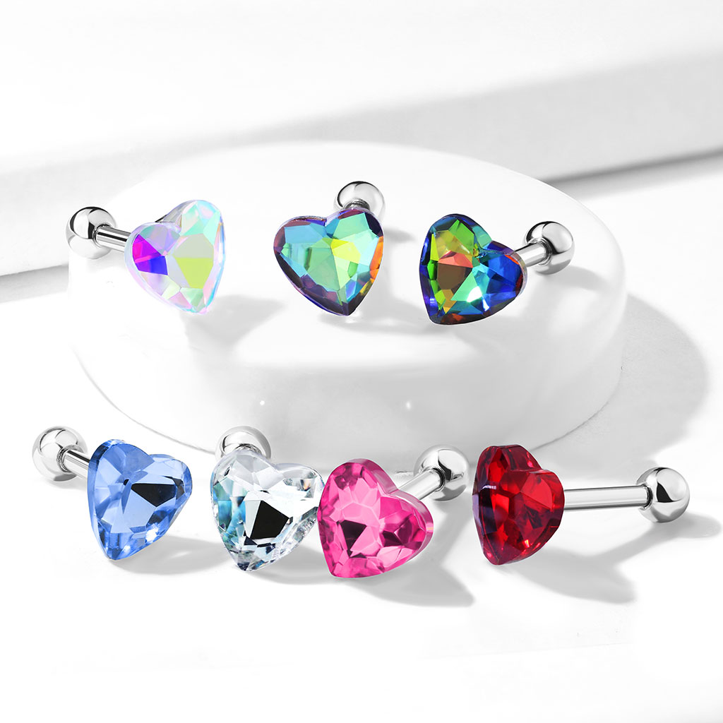 Cartilage Barbell with a Crystal Heart