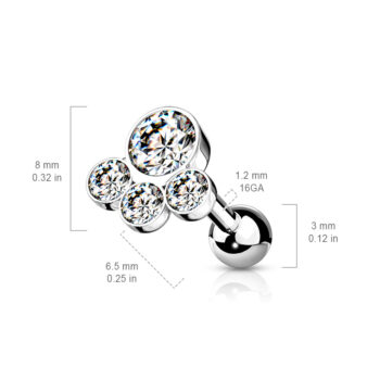 Cats Paw Cartilage Barbell with Crystal Gems - Image 2