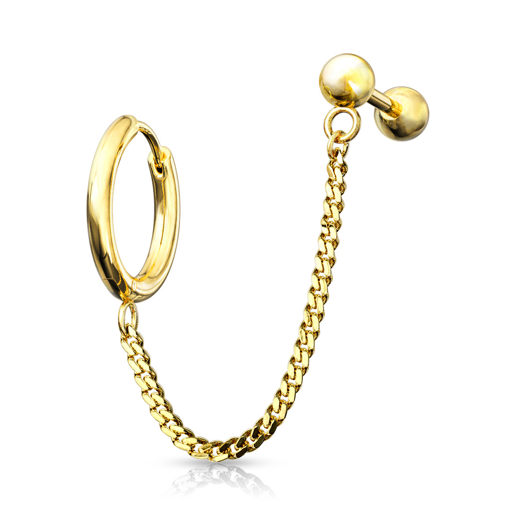 Round Clicker Hoop Earring with Chain and Cartilage Stud