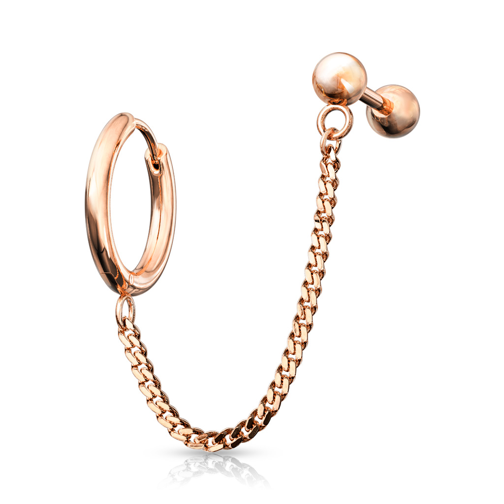 Round Clicker Hoop Earring with Chain and Cartilage Stud - Image 2