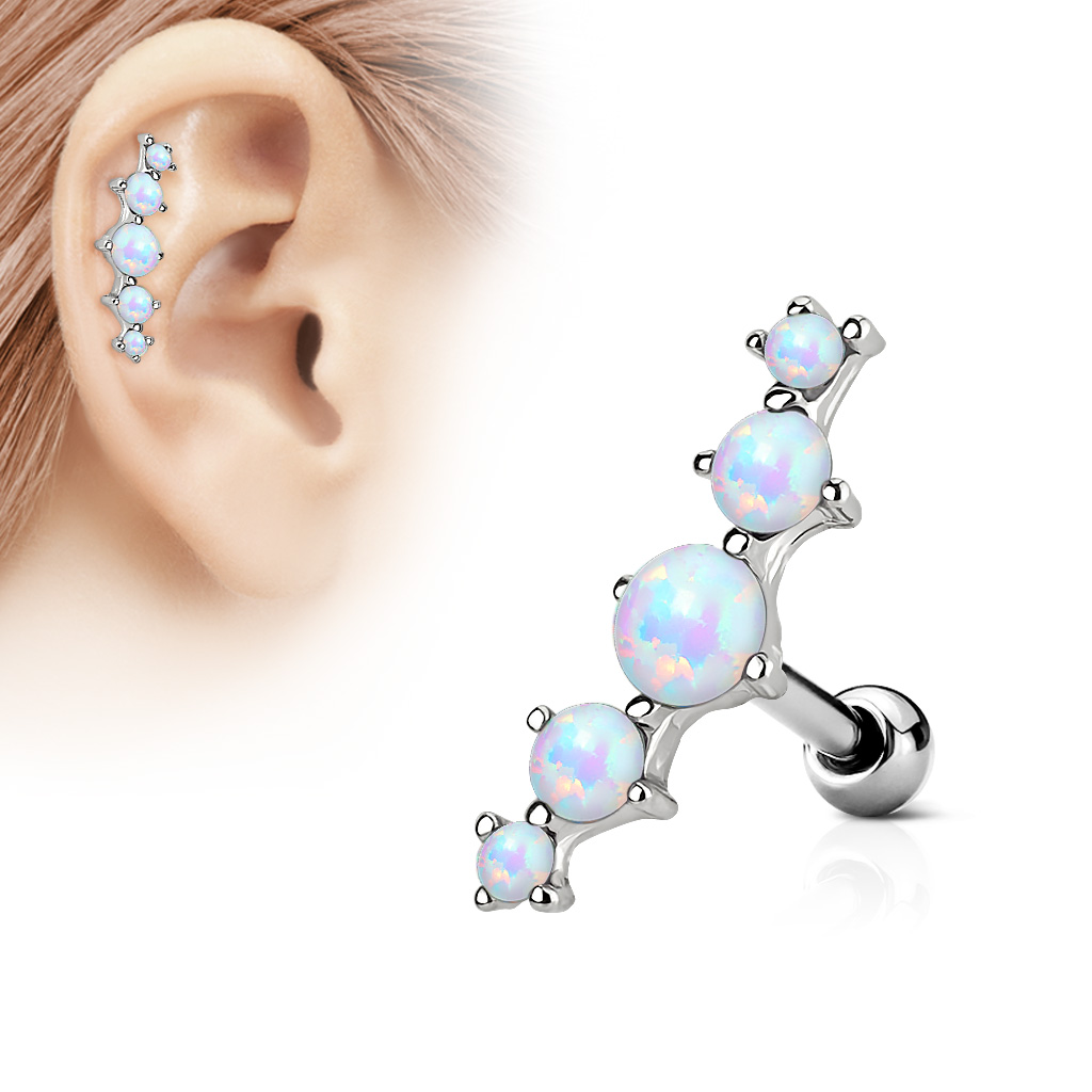Cartilage Barbell Set with Five Opals - Image 4