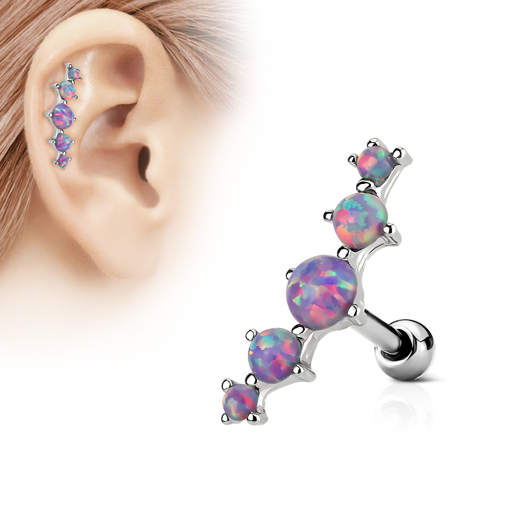 Cartilage Barbell Set with Five Opals - Image 3