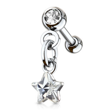 Cartilage Barbell with a Crystal Star Dangle - Image 3