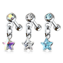 Cartilage Barbell with a Crystal Star Dangle