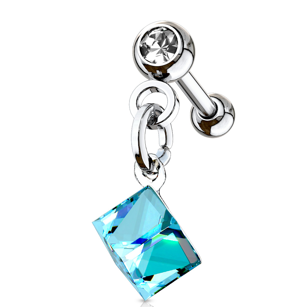 Cartilage Barbell with a Crystal Square Dangle - Image 2