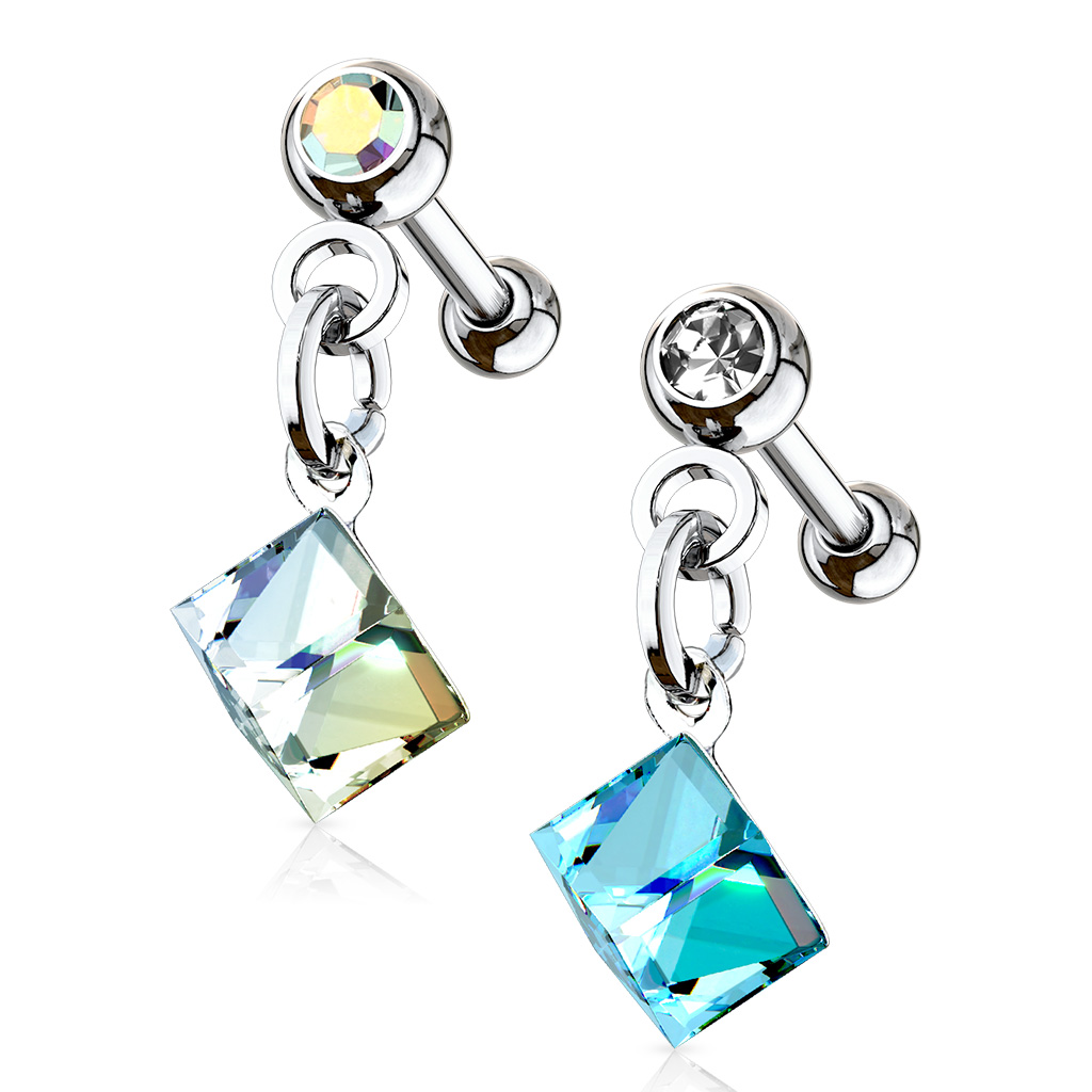Cartilage Barbell with a Crystal Square Dangle