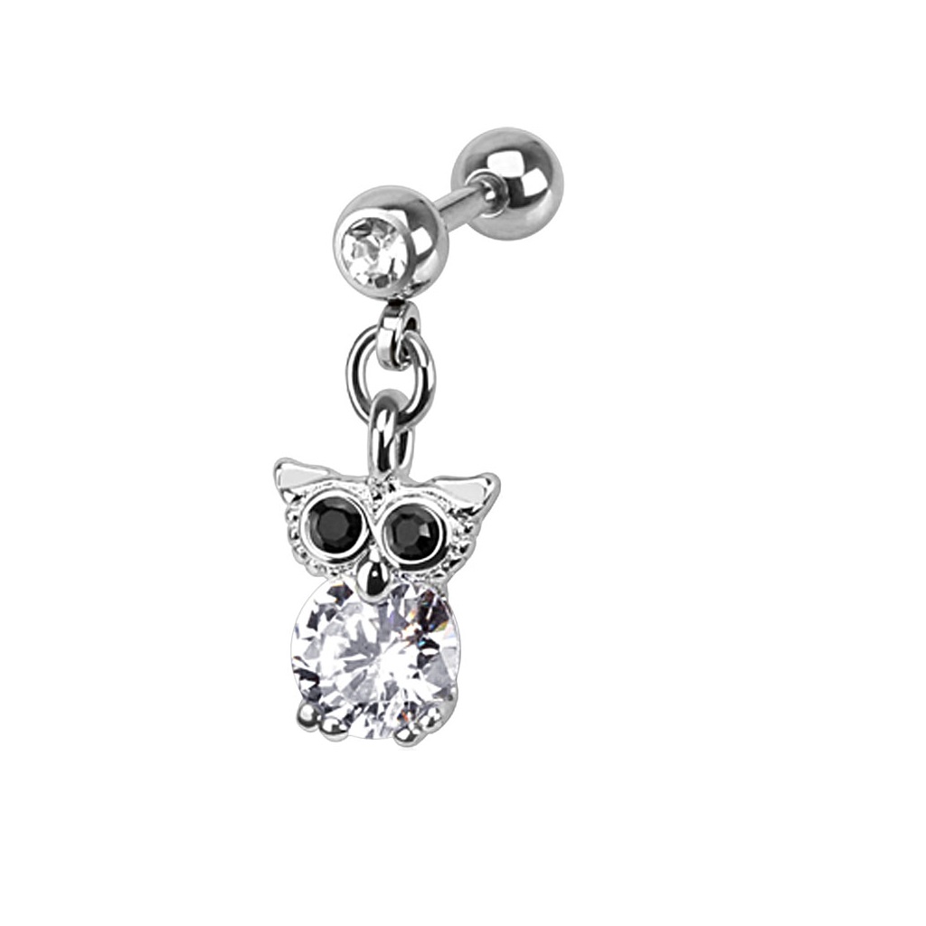 Cartilage Barbell with CZ Owl Dangle - Image 4
