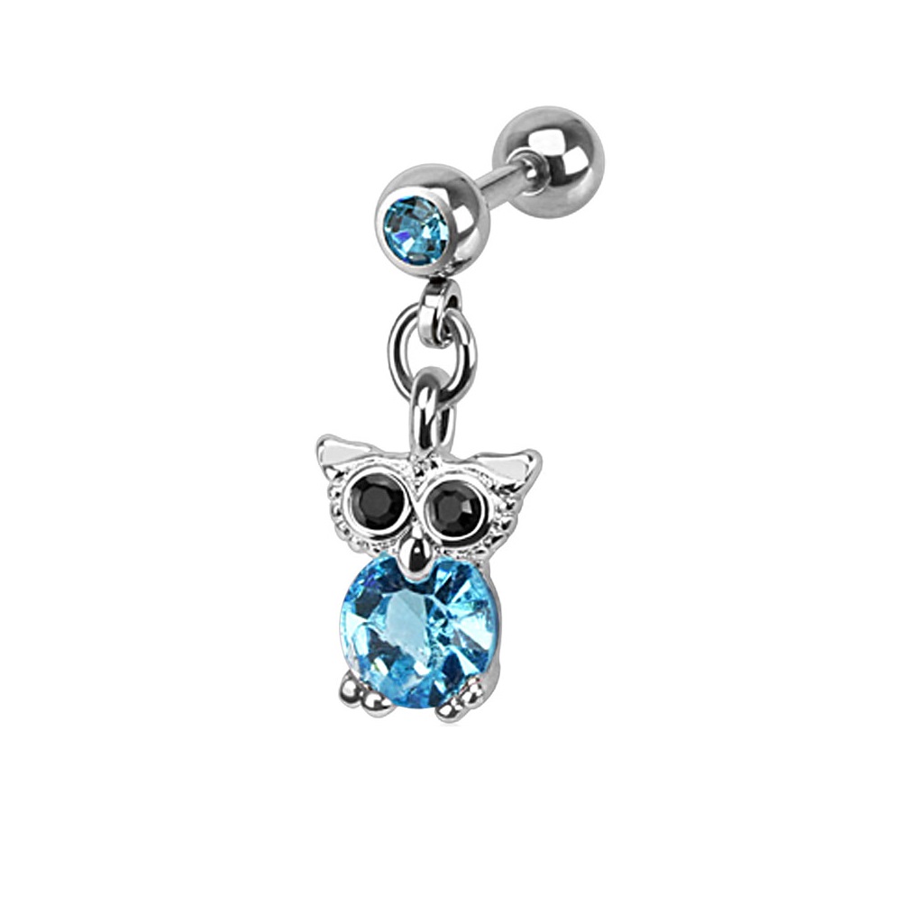 Cartilage Barbell with CZ Owl Dangle - Image 2