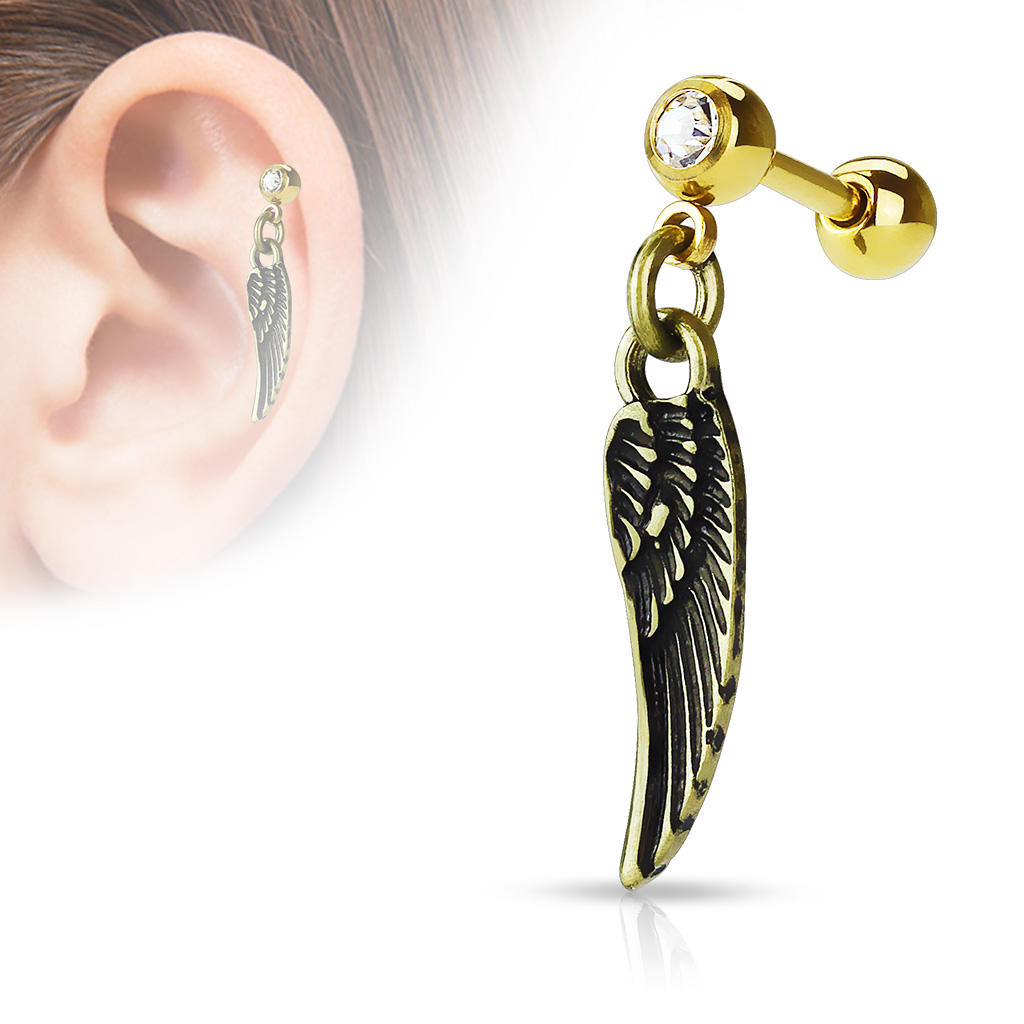Cartilage Barbell with an Angels Wing Dangle - Image 3