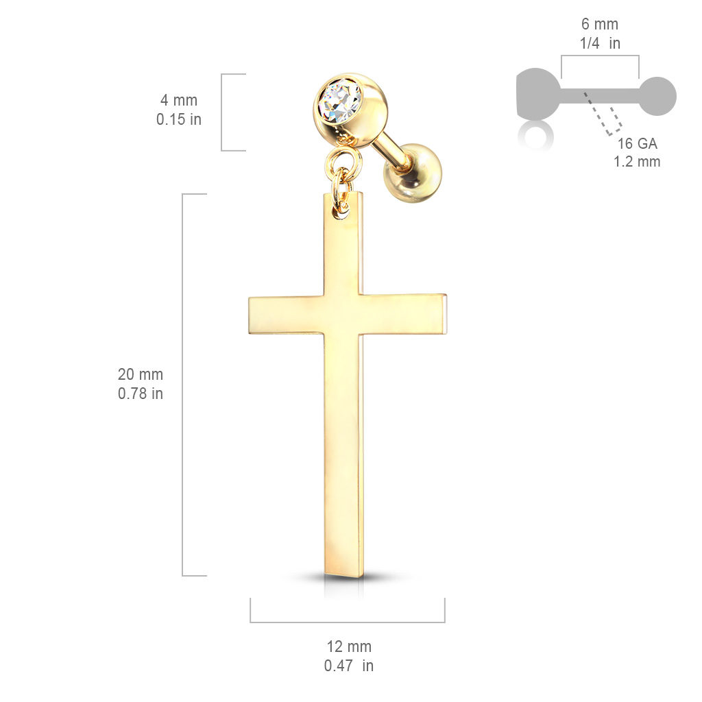 Cartilage Barbell with a Cross Dangle - Image 2
