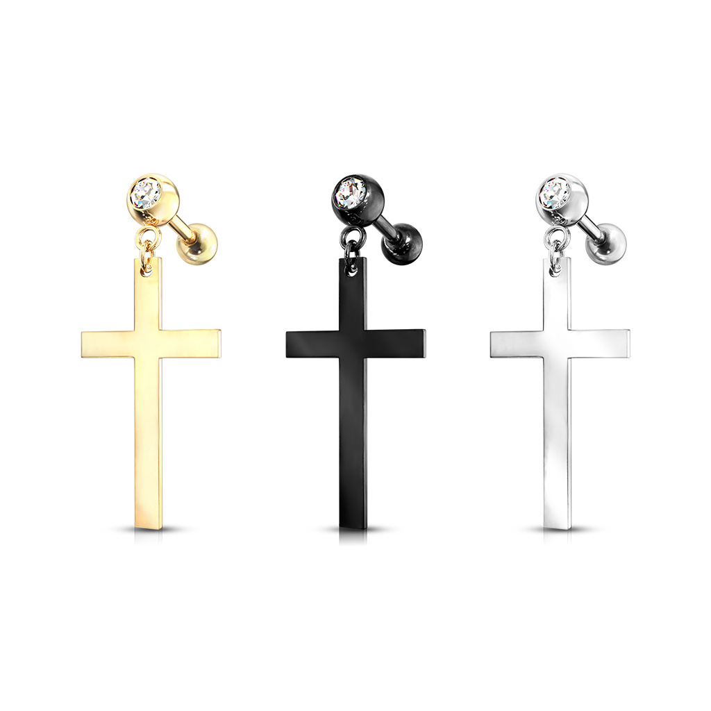 Cartilage Barbell with a Cross Dangle