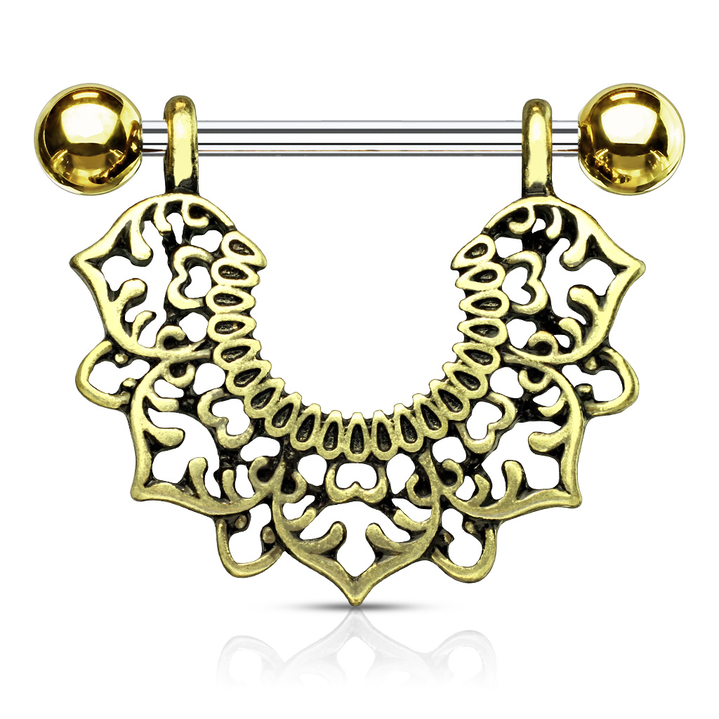 Nipple Bar with a Filigree Flower Dangle - Image 2
