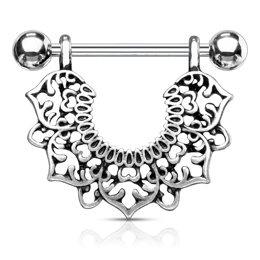 Nipple Bar with a Filigree Flower Dangle - Image 3