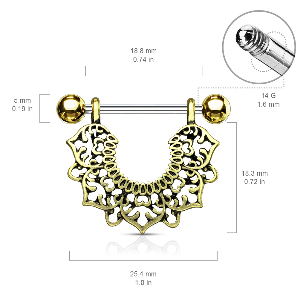 Nipple Bar with a Filigree Flower Dangle - Image 4