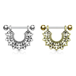 Nipple Bar with a Filigree Flower Dangle