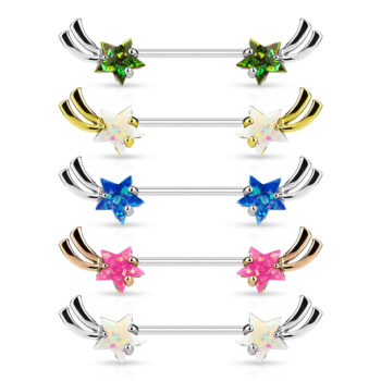 Nipple Barbell with Imitation Opal Glitter Shooting Star