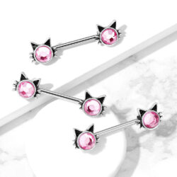 Nipple Bar with a Pink Crystal Kitty Head
