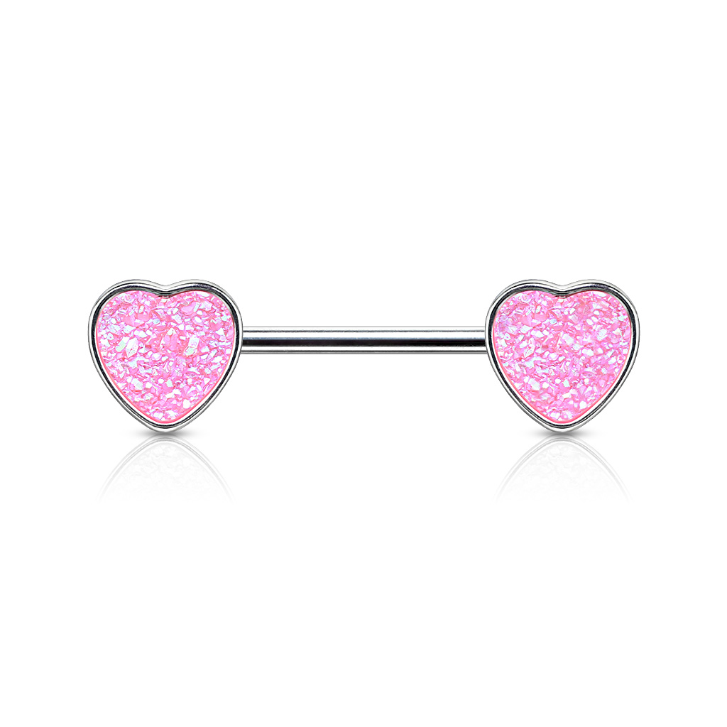 Nipple Bars with Druzy Stone Heart Ends - Image 3