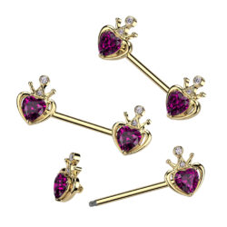 Nipple Bar with a Crown and Purple Crystal Heart