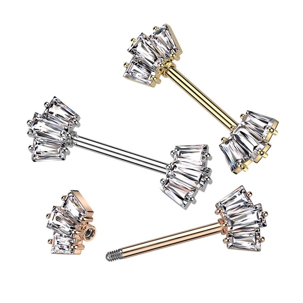 Nipple Bar with Clear CZ Crown Ends