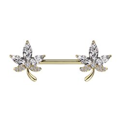Nipple Bar with Clear CZ Leaf Ends