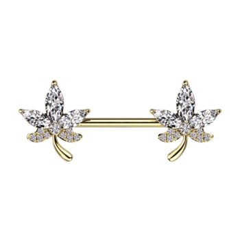 Nipple Bar with Clear CZ Leaf Ends