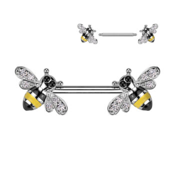 Nipple Bar with Clear CZ Bee Ends - Image 3