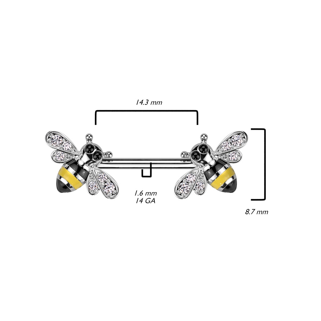Nipple Bar with Clear CZ Bee Ends - Image 4