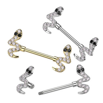 Nipple Bar with Clear CZ Snake Ends