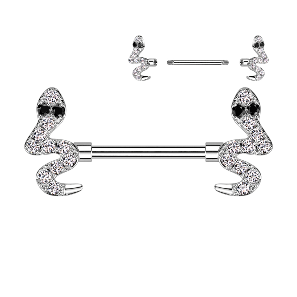 Nipple Bar with Clear CZ Snake Ends - Image 3