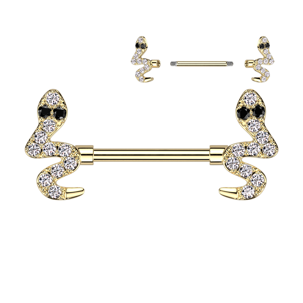 Nipple Bar with Clear CZ Snake Ends - Image 2