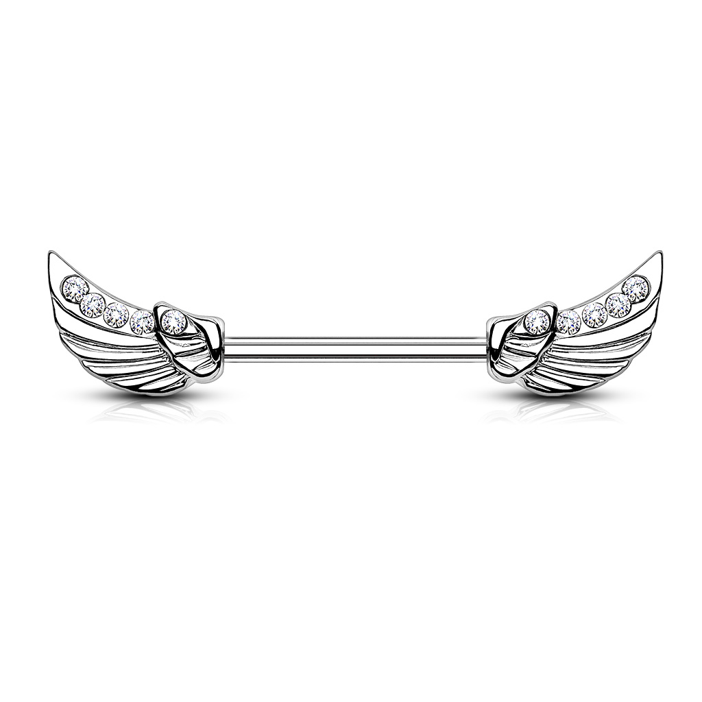 Nipple Bar with CZ Lined Angel Wings - Image 5
