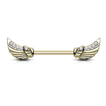 Nipple Bar with CZ Lined Angel Wings - Image 4