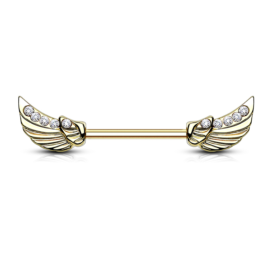 Nipple Bar with CZ Lined Angel Wings - Image 4
