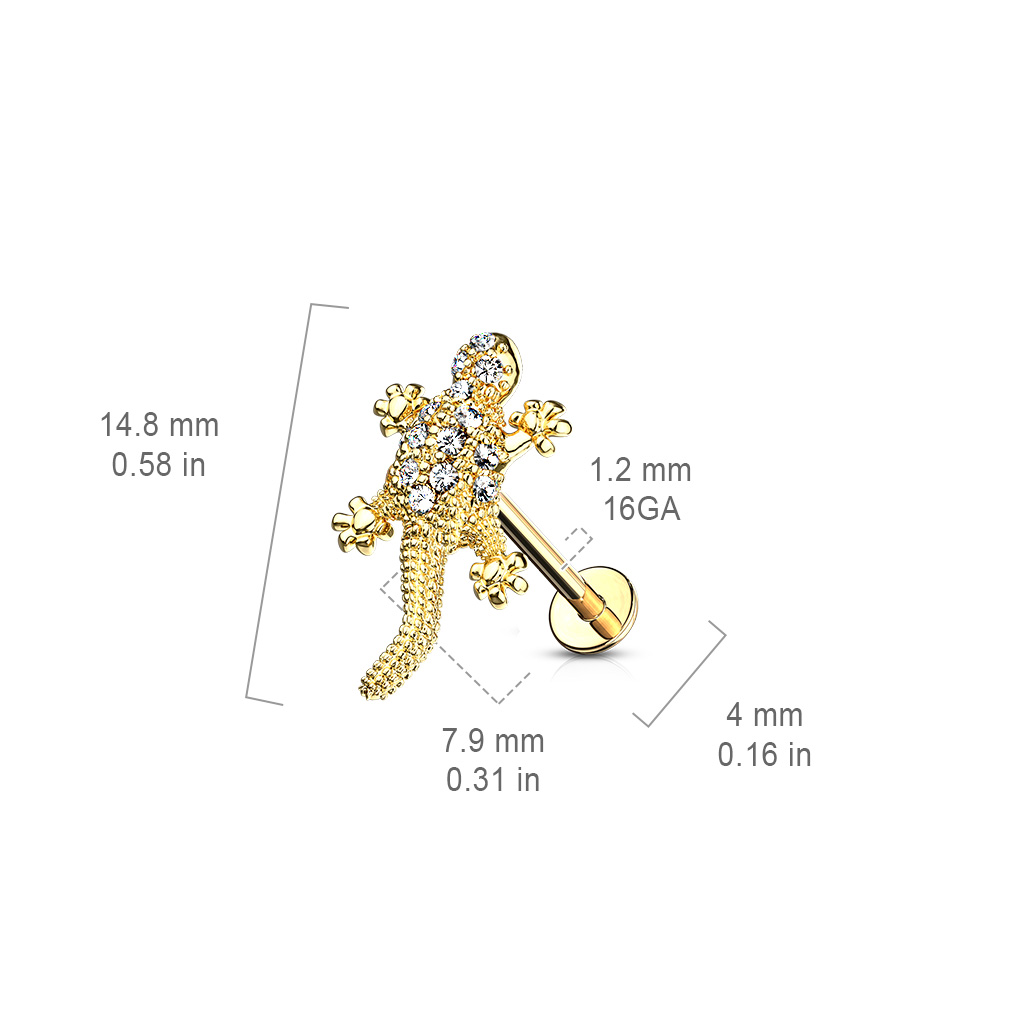 Rose Gold Labret with a Clear CZ Gems Lizard - Image 4