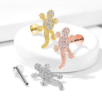 Rose Gold Labret with a Clear CZ Gems Lizard - Image 2